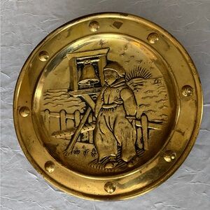 Vintage Hammered Brass Wall Pocket Plate